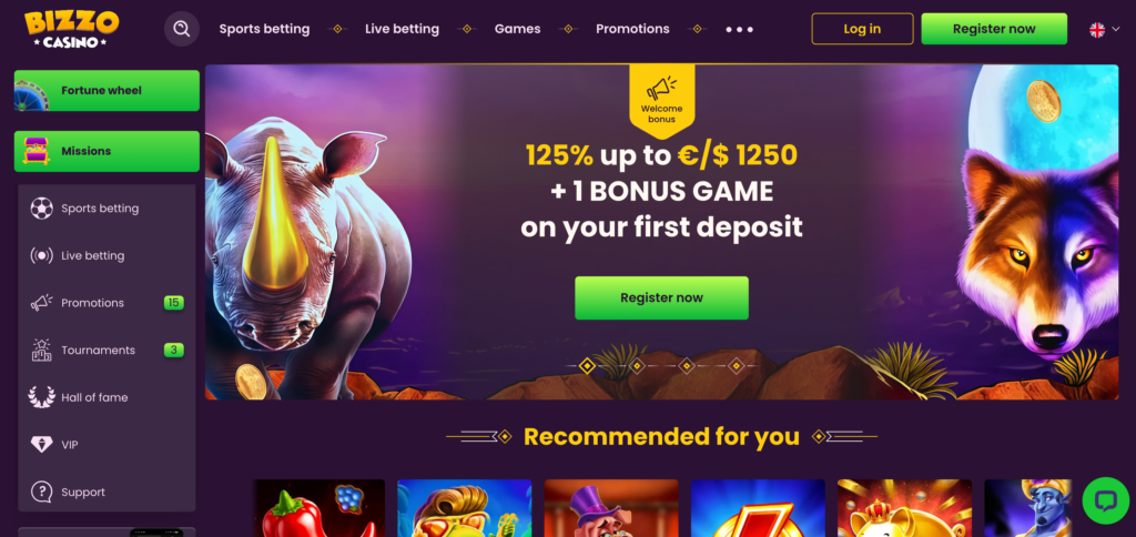 Bizzo Casino homepage
