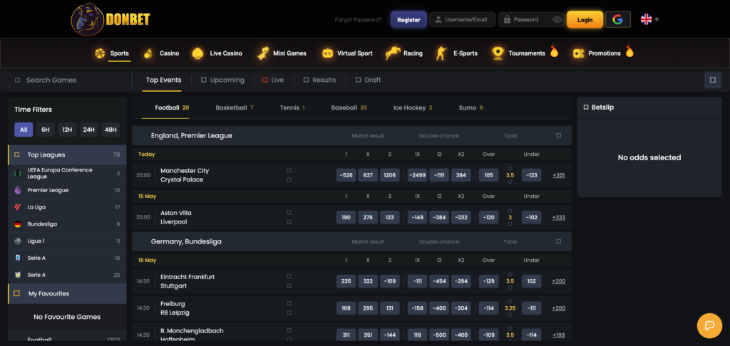 Donbet sportbooks as seen when testing 