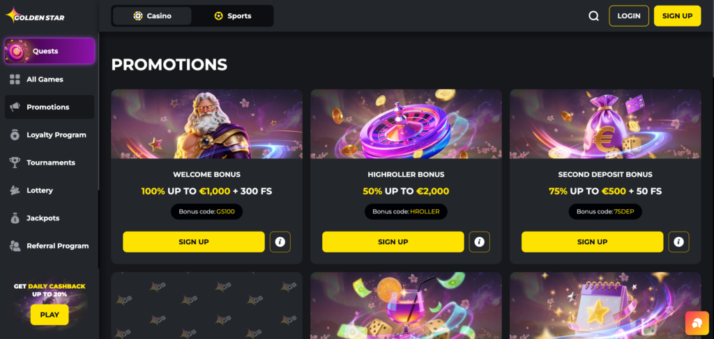 Goldenstar promotions as seen when testing