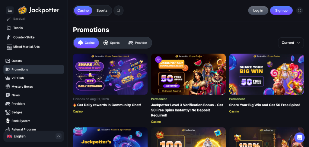 Jackpotter promotion as seen when testing