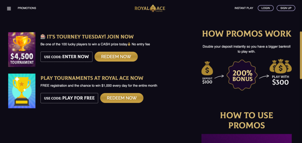 Royal Ace Casino promotion as seen when testing