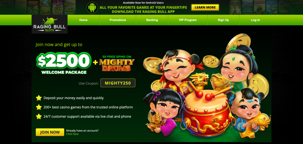 Raging Bull Casino home page
