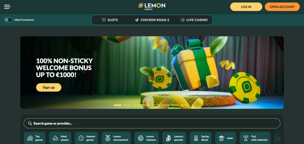 Lemon Casino homepage