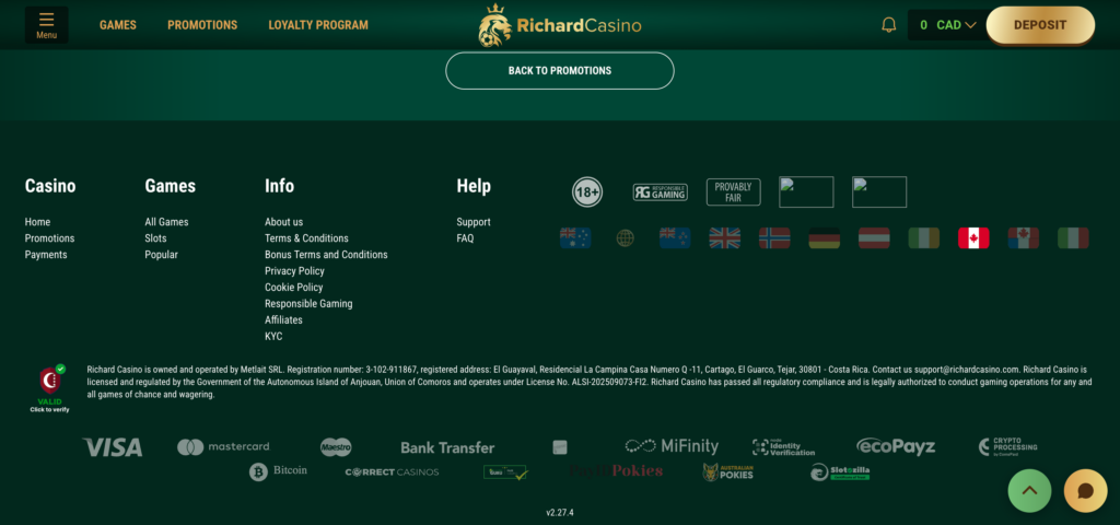 Richard Casino footer license
