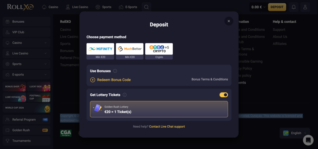 RollXO deposit methods