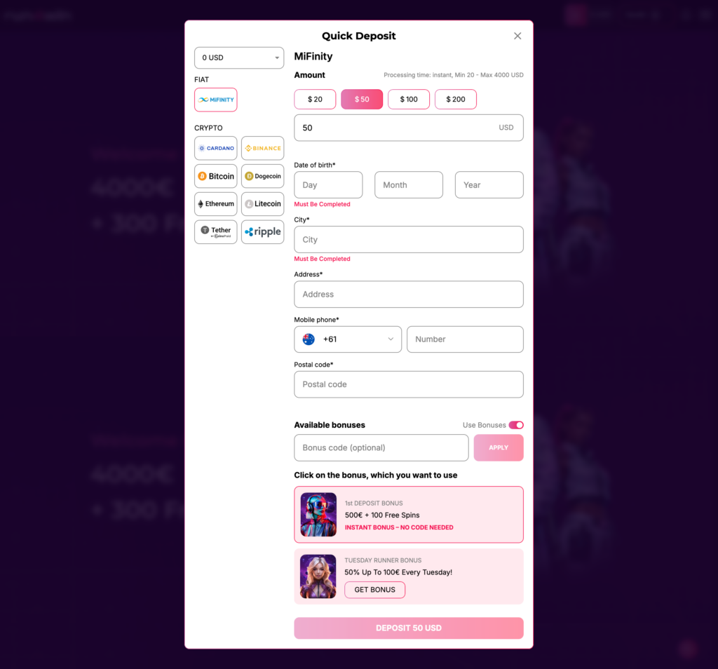 Run4Win deposit method