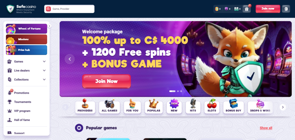 SafeCasino home page