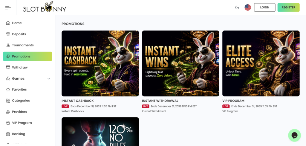 Slot Bunny promotions as seen when testing