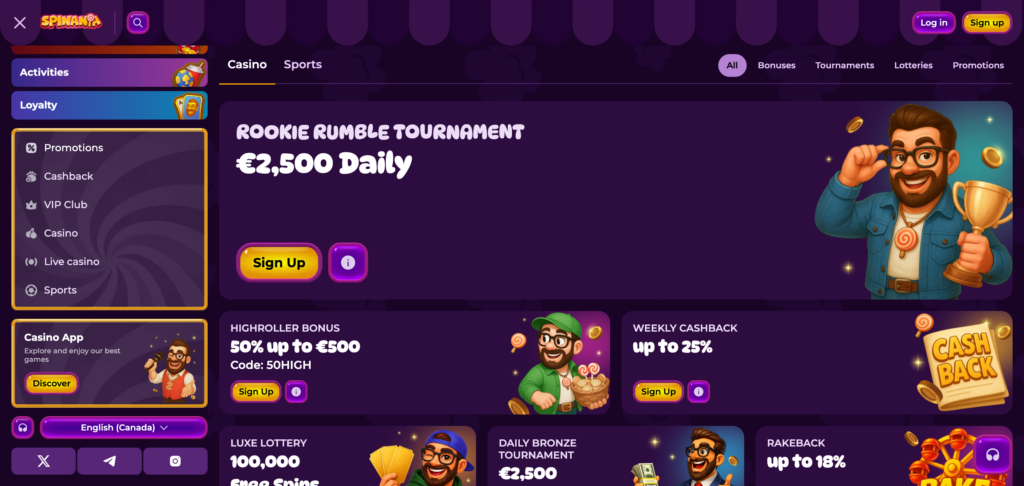 Spinania promotions as seen when testing