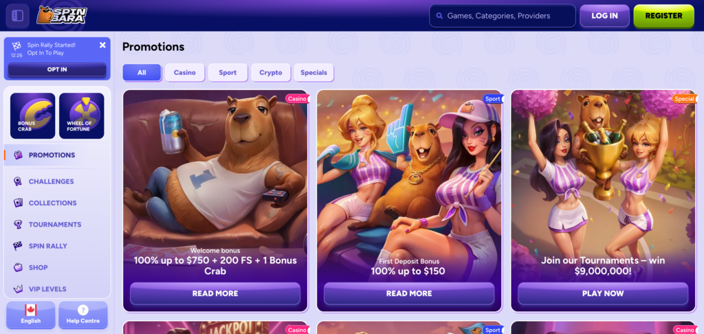 Spinbara promotions as seen when testing