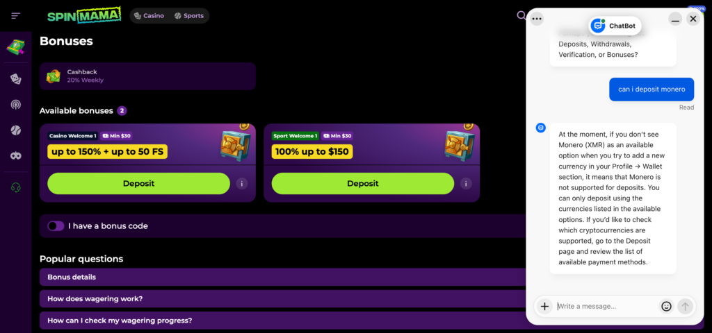 Spinmama supported t chat