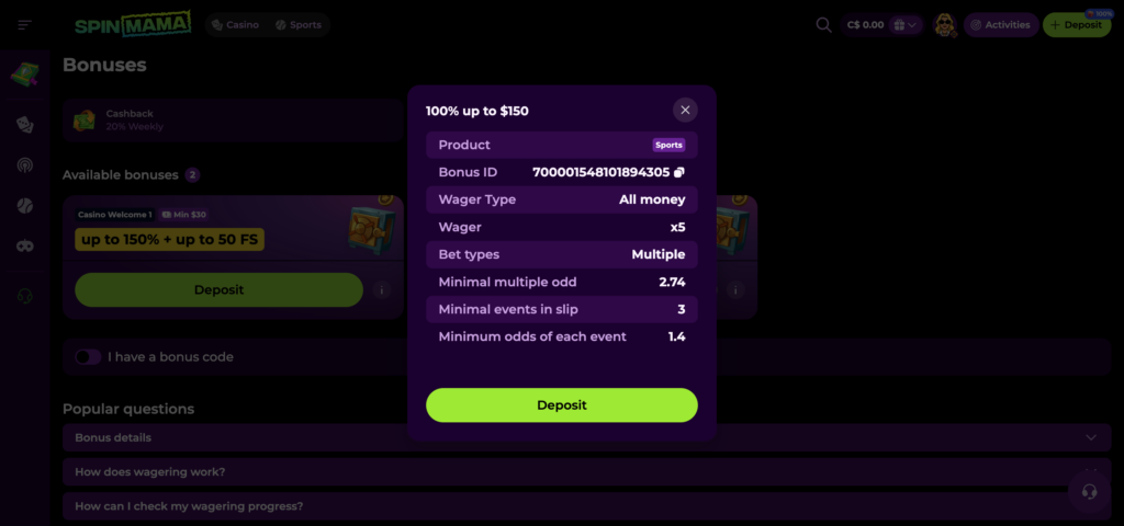 Spinmama sportbook bonus