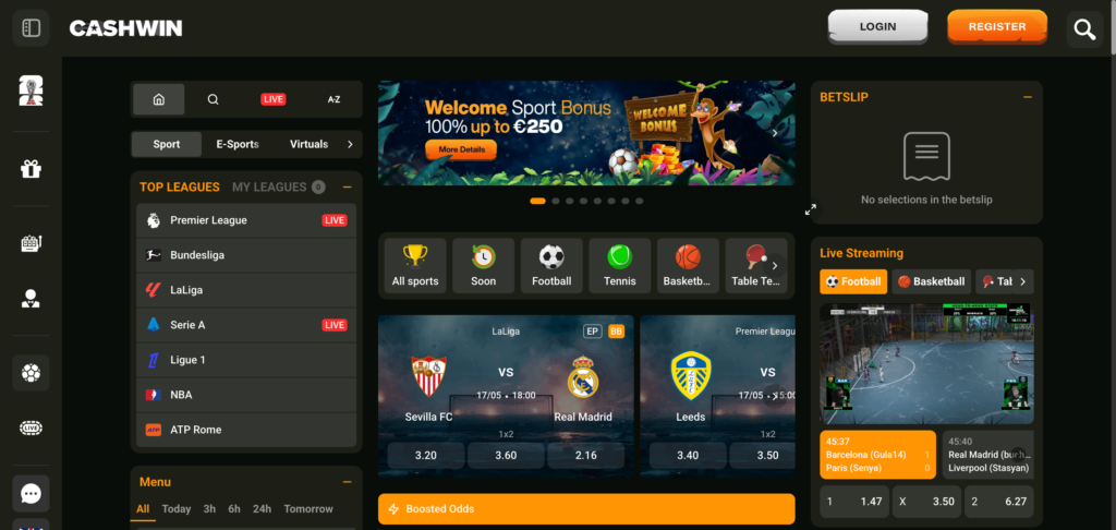 Cashwin sportsbook as seen when testing