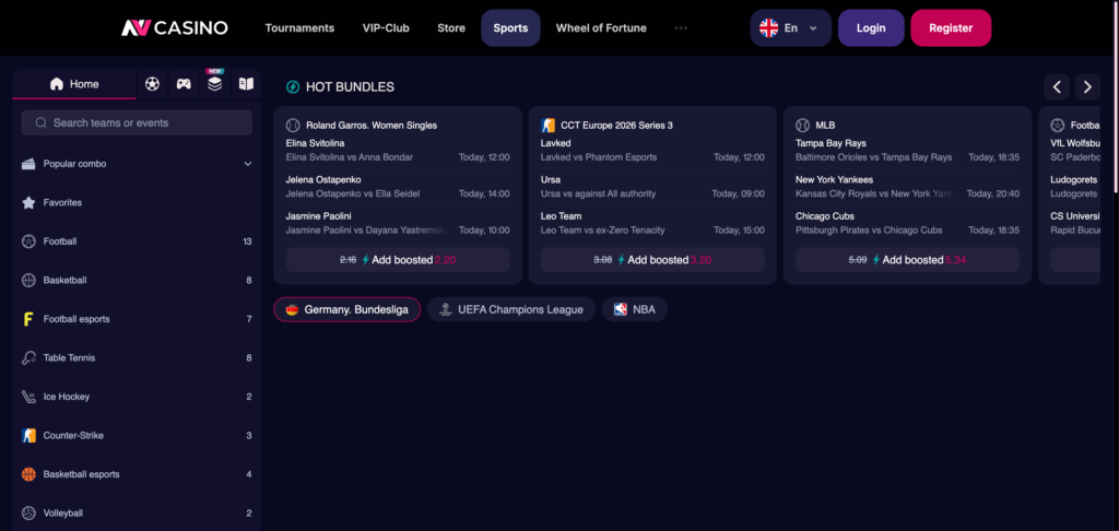 NV Casino sportsbook as seen when testing