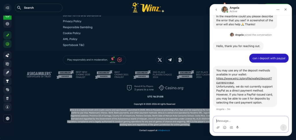 Winz support chat conversations 