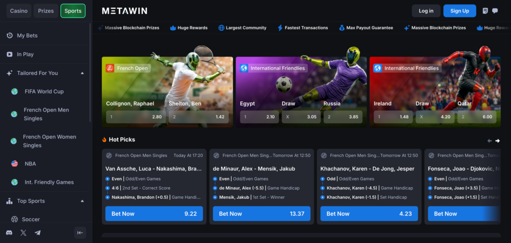 MetaWin sportsbook as seen when testing