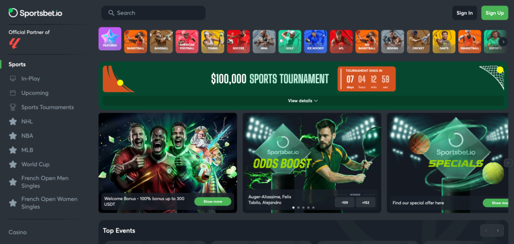 Sportsbet.io home page