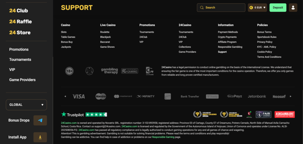 24Casino footer