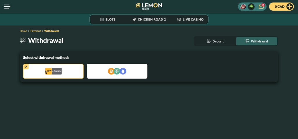 Lemon Casino withdrawal methods