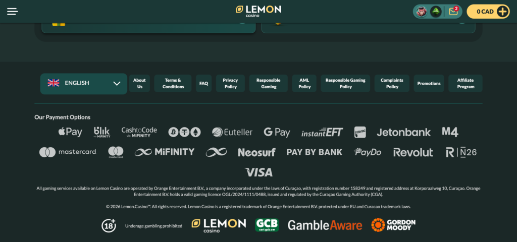 Lemon Casino footer