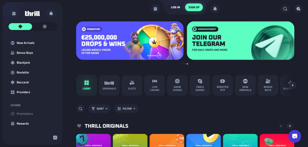 Thrill Casino home page