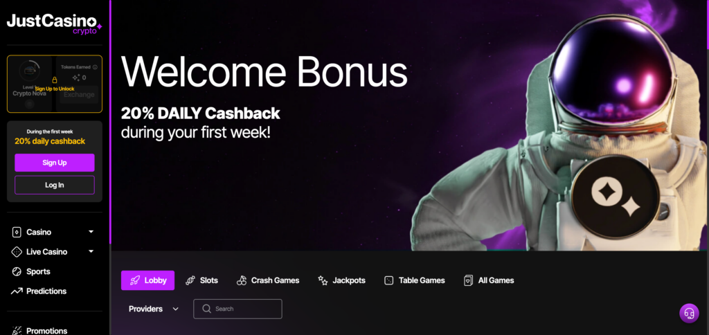 Justcasino.io home page
