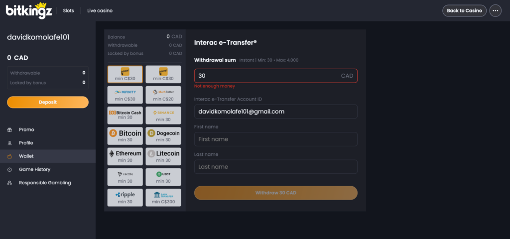 Bitkingz withdrawal methods