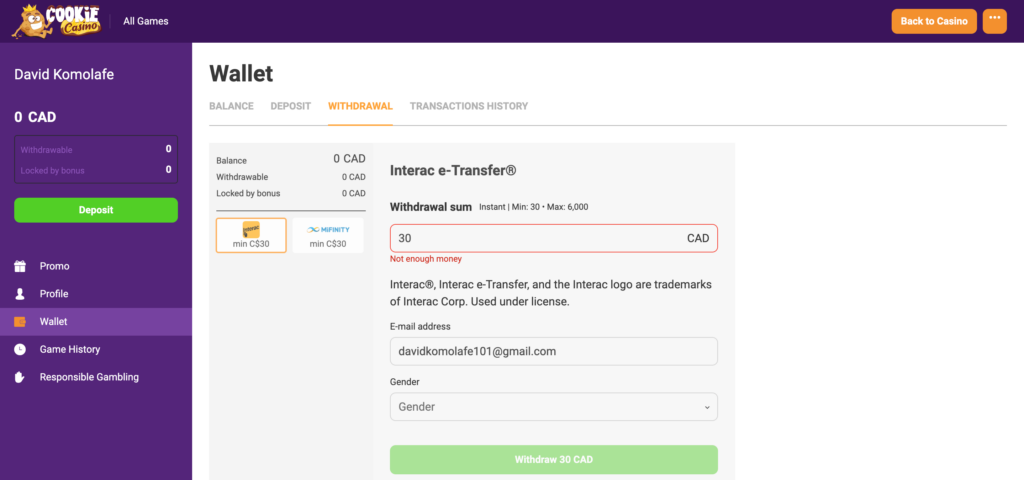 Cookie Casino withdrawal methods