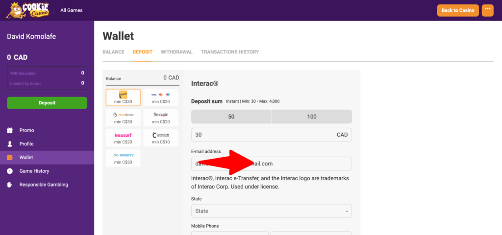 Cookie Casino deposit methods