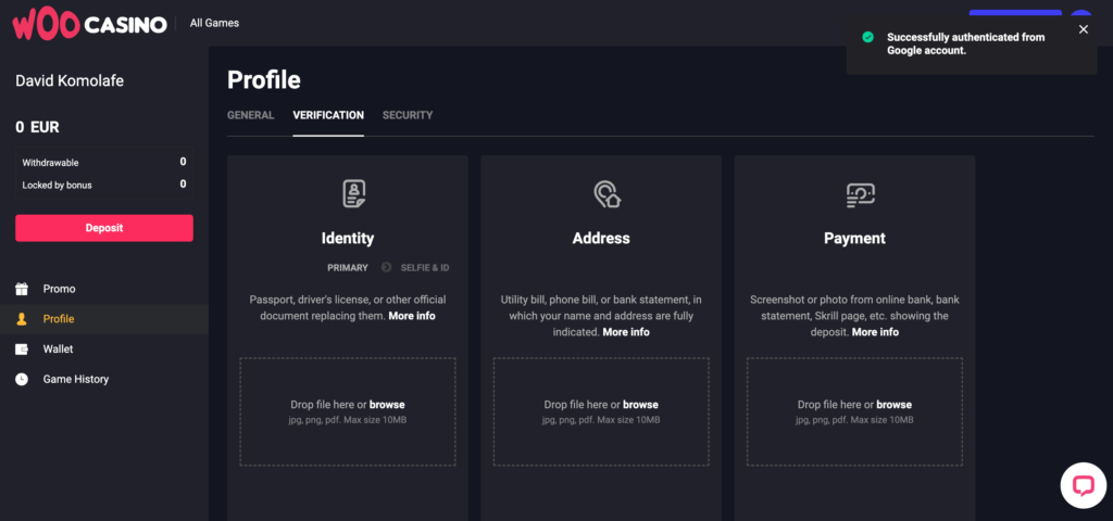 Woocasino KYC setting
