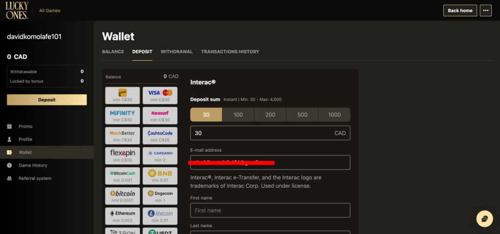 Lucky Ones deposit methods