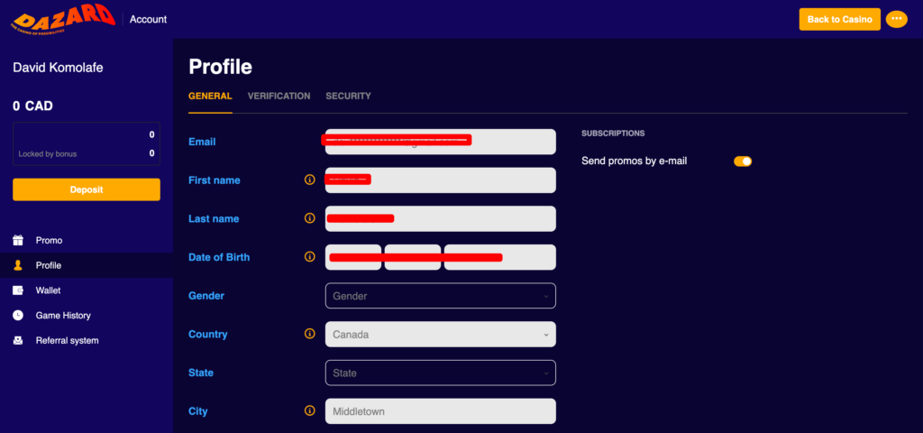 dazard profile setting
