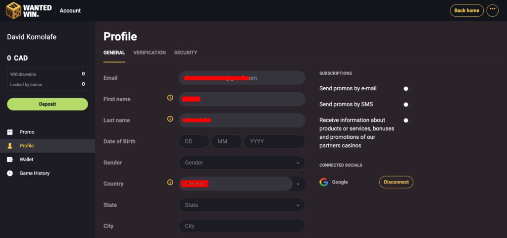 Wanted Win profile setting