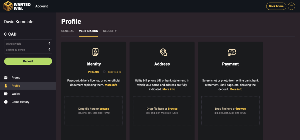 Wanted Win KYC
