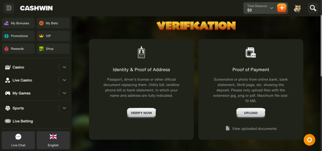 Cashwin verify identity