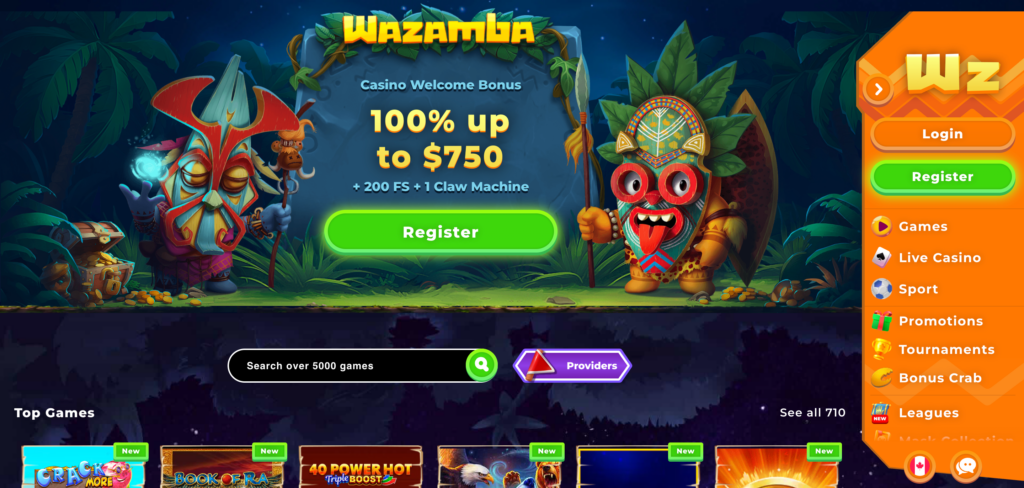 Wazamba home page