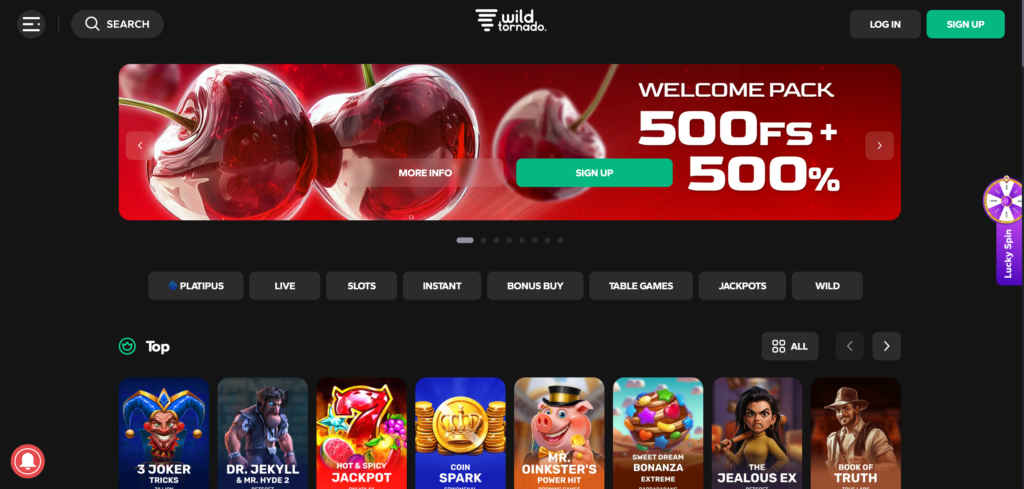 WildTornado Casino home page