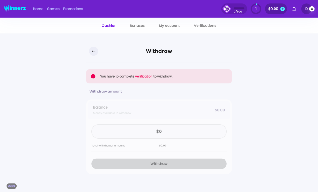 Winnerz withdrawal KYC