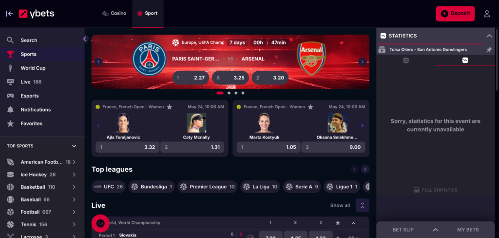 Ybets sportsbook as seen when testing