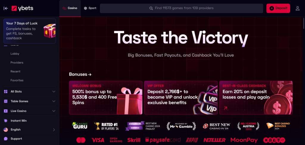 Ybets home page