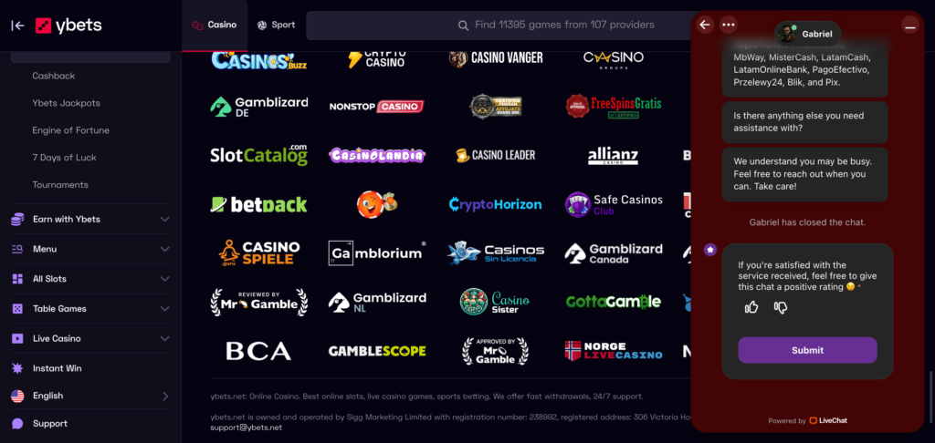 ybets support chat conversations