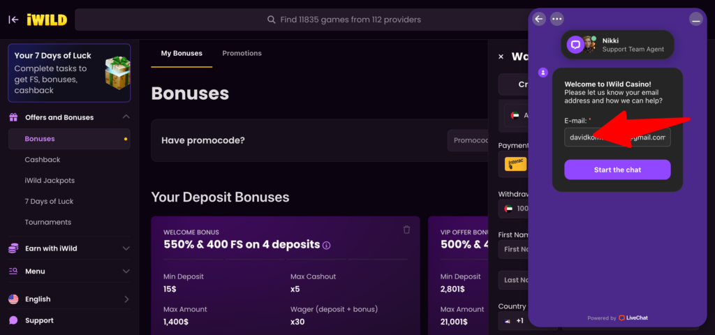 Iwild casino support