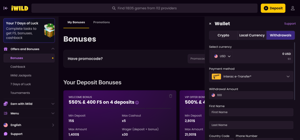 Iwild casino deposit