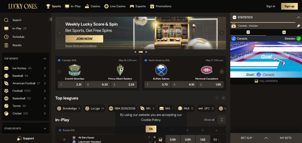 Lucky Ones Sportsbook as seen when testing