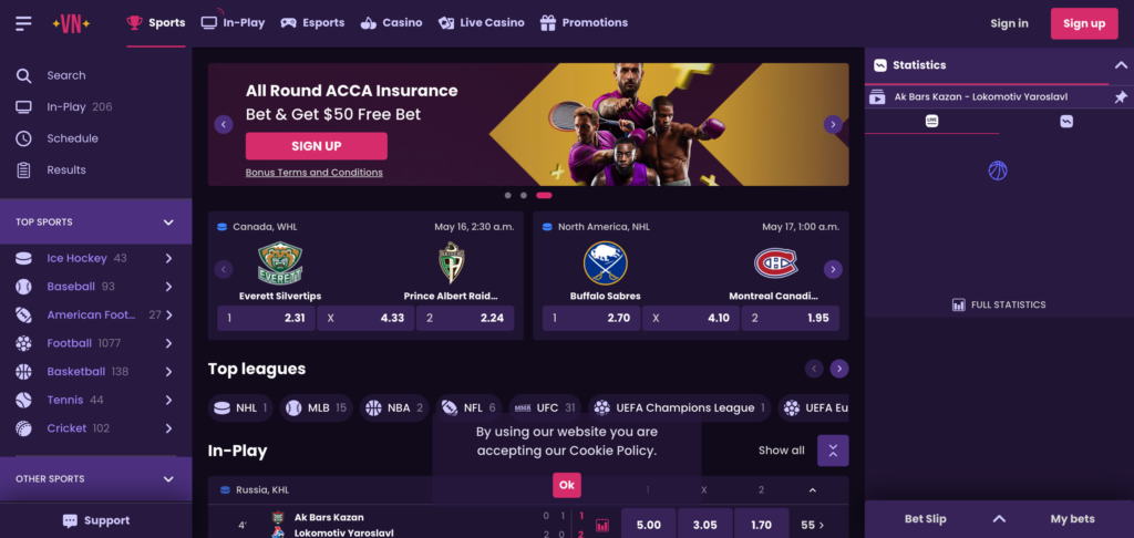 VegasNow sportsbook as seen when testing