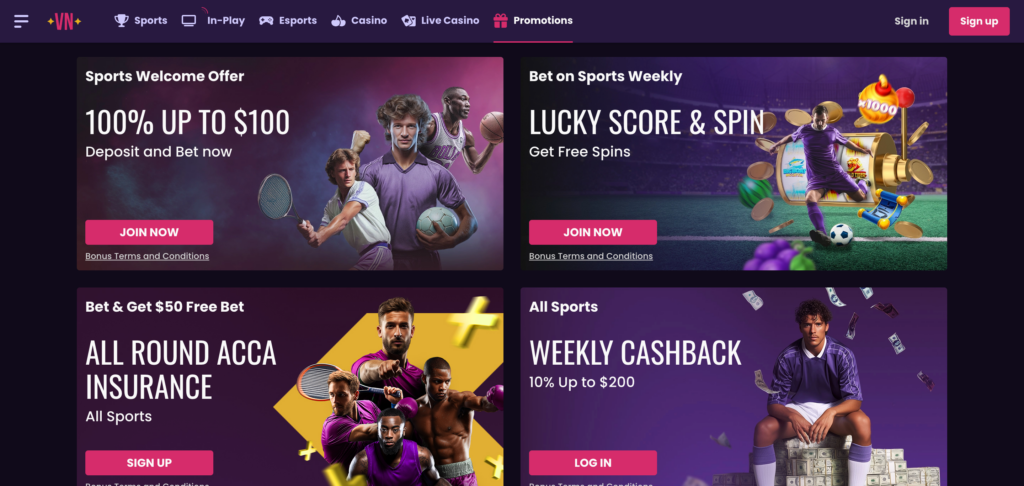 VegasNow promotions as seen when testing