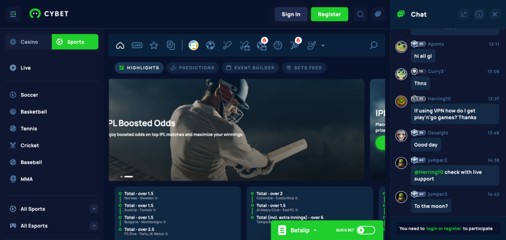 Cybet sportsbook seen when testing